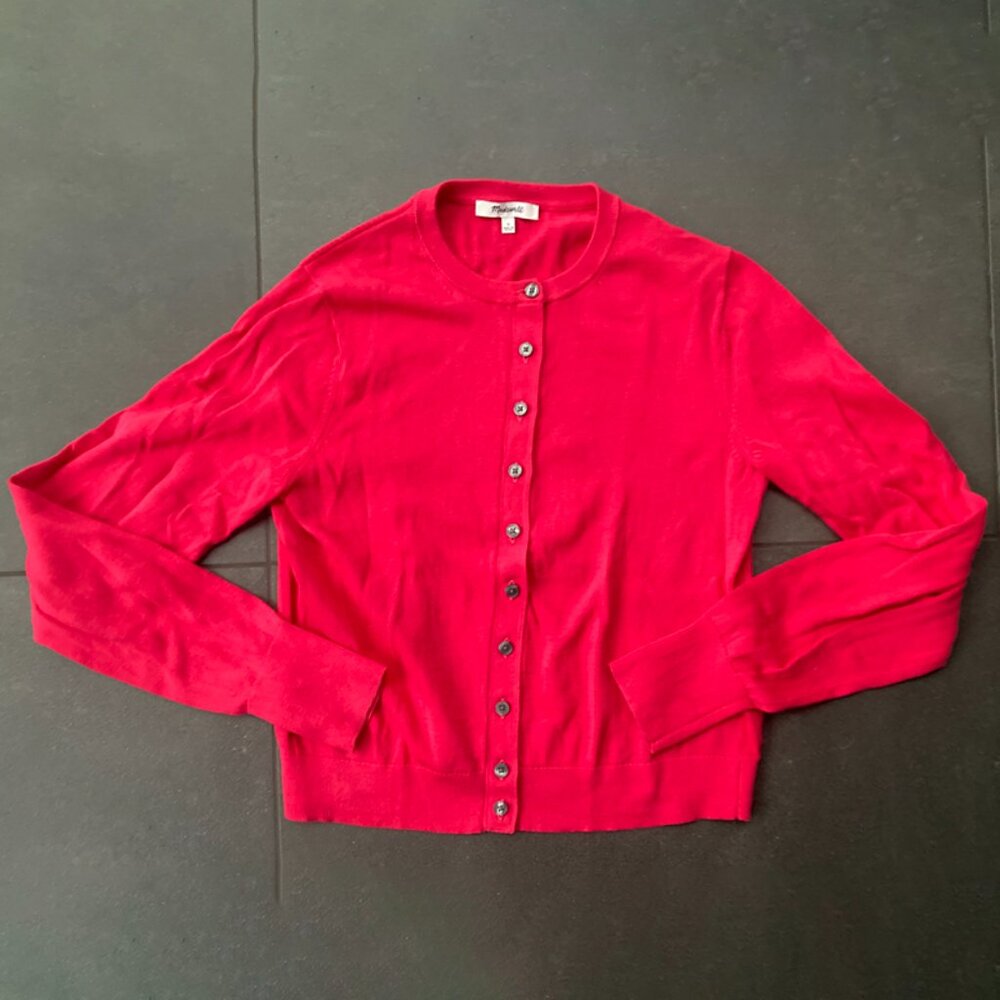 Madewell Crewneck Cardigan 100% Cotton Watermelon Pink Size Small